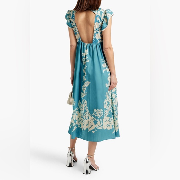 NWT $999 Rred Valentino Ruffled floral-print cotton-broadcloth midi dress - Picture 2 of 8